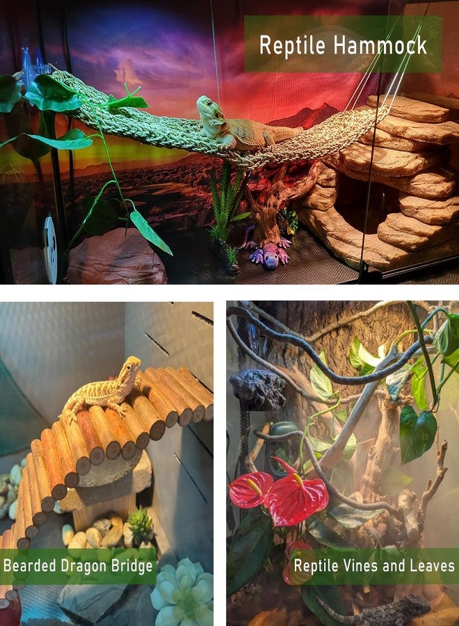 TankMatDecor Bearded Dragon Tank Accessories, Reptile Mat Hammock Plants Bridge Jungle Climber Vines Terrarium Decorations for Leopard Gecko, Hermit Crab Lizard Snake (9 PCS Without Reptile Mat) - Image 2